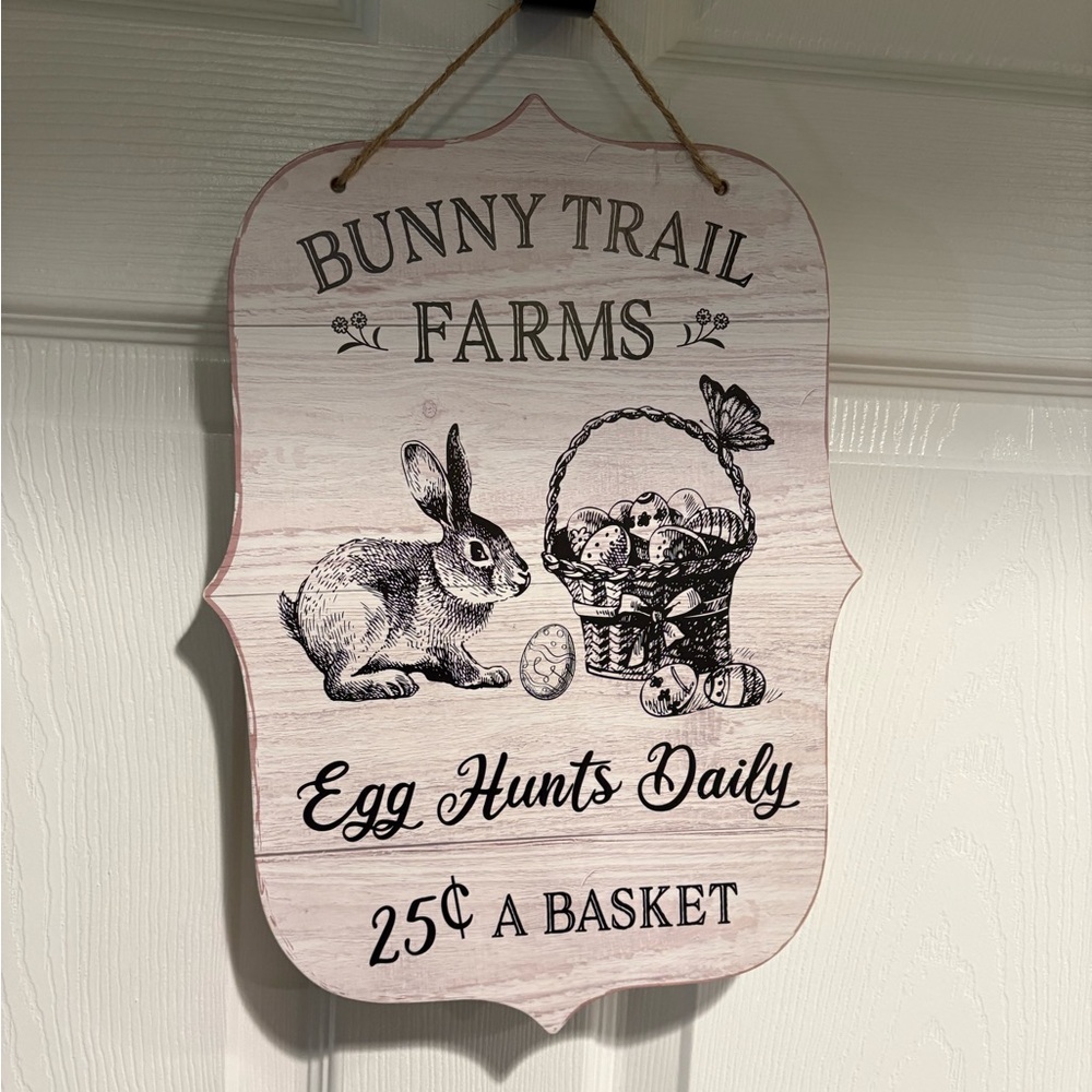 Rustic Easter Bunny Trail Farms Sign - Black and White